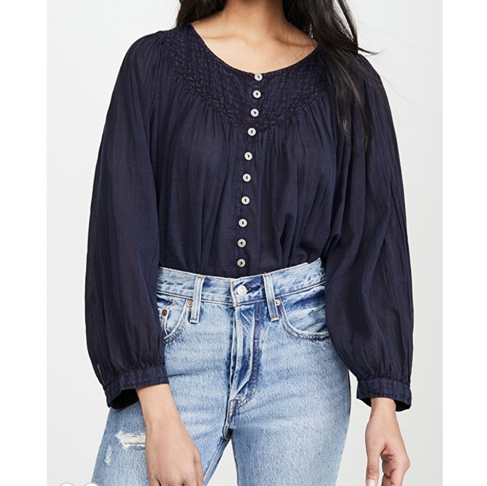 Free People Cool Meadow Button Down Navy blue